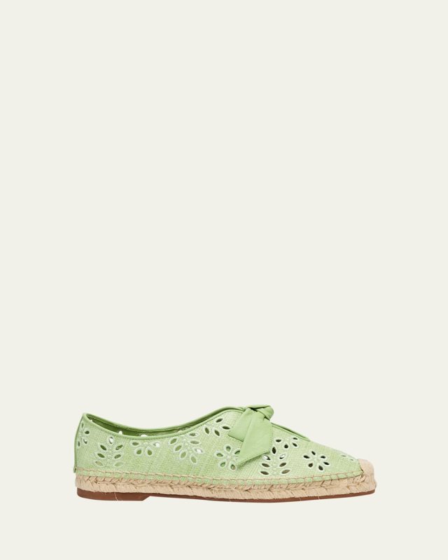 Clarita Eyelet Raffia Leather-Knot Espadrilles